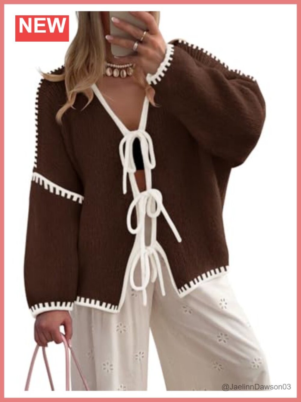 Womens Long Sleeve Tie Front Bow Cardigan Sweater Oversized Knit